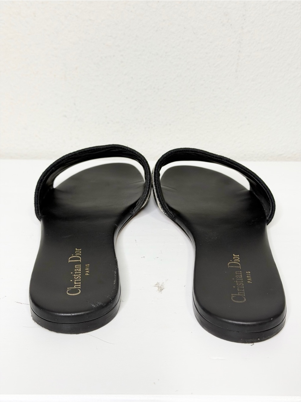 Christian Dior Dway Slide Sandals Black Ecru Logo Embroidered Size 40.5 - Picture 5 of 8